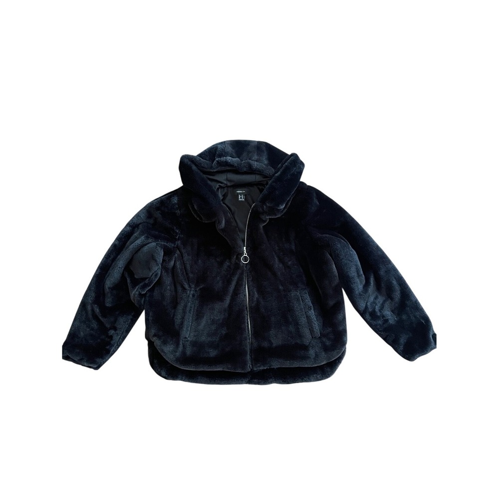 Forever 21 Black Faux Fur Cropped Coat Jacket 1X
